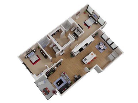 Floor plan for 2 beds, 2 baths, 1104 sqft